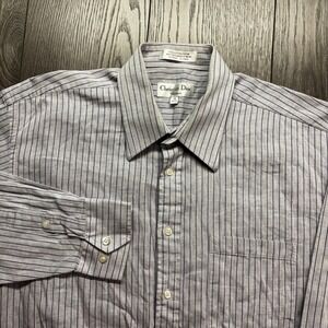 Vintage Christian Dior Button Up Men 16 34/35 Black Grey Long Sleeve Chemise